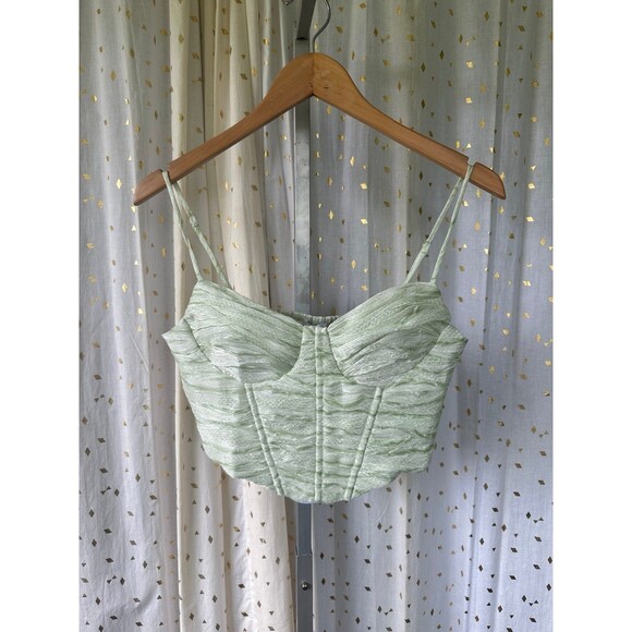 Princess Polly NWT Conaway Corset Ruched Shirred Back Adjustable Top Green 8 - Picture 4 of 7